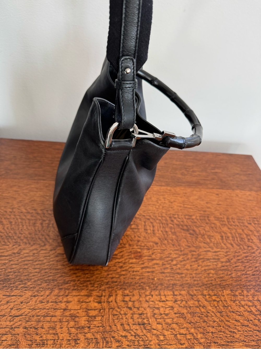 Gucci Vintage Tom Ford Era Black Leather Bamboo Handle Hobo Bag with Strap w/COA - Picture 4 of 16